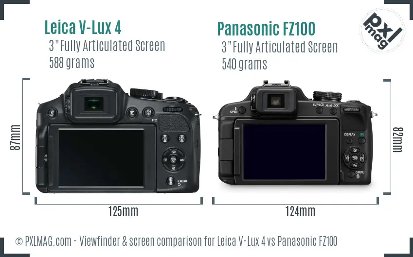 Leica V-Lux 4 vs Panasonic FZ100 Screen and Viewfinder comparison