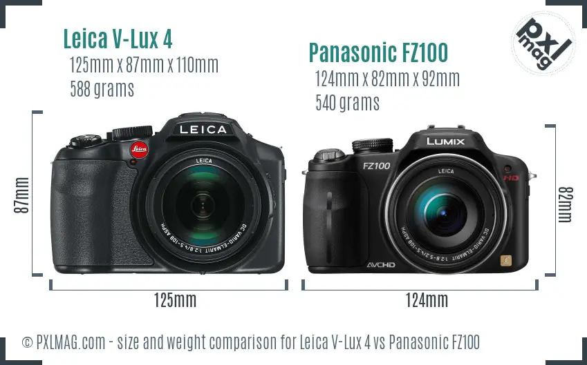Leica V-Lux 4 vs Panasonic FZ100 size comparison