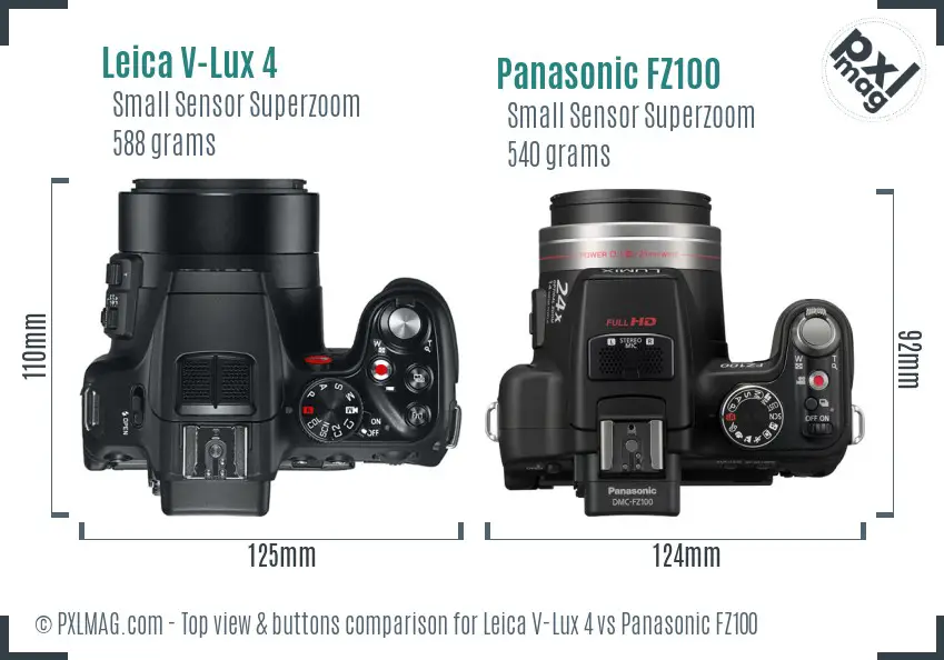 Leica V-Lux 4 vs Panasonic FZ100 top view buttons comparison