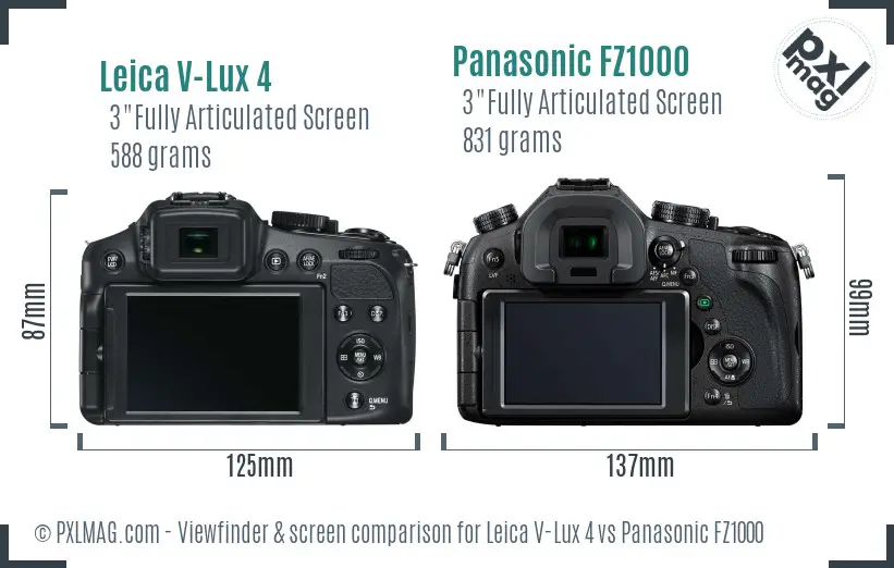 Leica V-Lux 4 vs Panasonic FZ1000 Screen and Viewfinder comparison