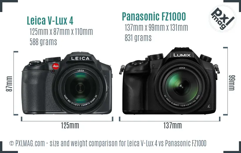 Leica V-Lux 4 vs Panasonic FZ1000 size comparison