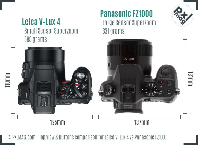 Leica V-Lux 4 vs Panasonic FZ1000 top view buttons comparison