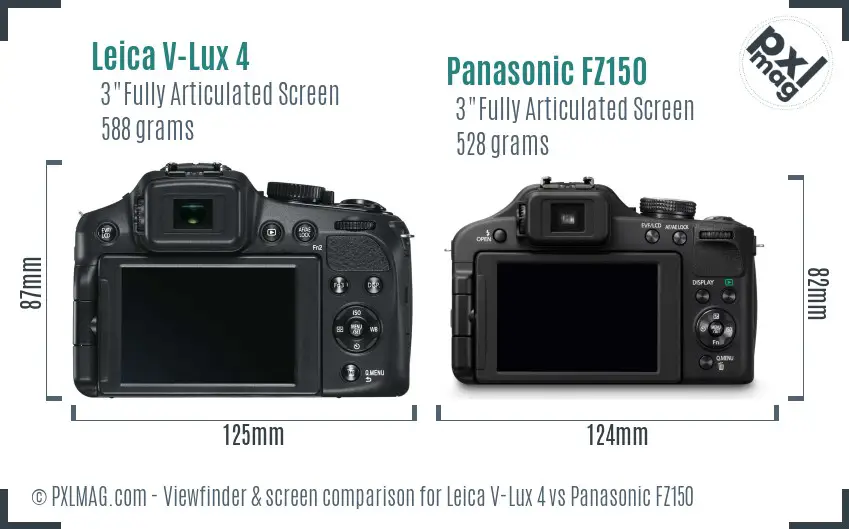 Leica V-Lux 4 vs Panasonic FZ150 Screen and Viewfinder comparison
