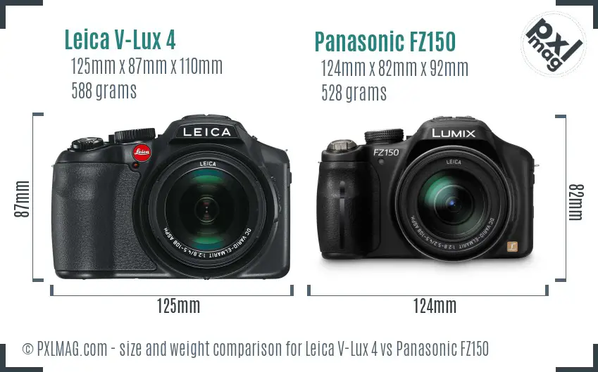 Leica V-Lux 4 vs Panasonic FZ150 size comparison