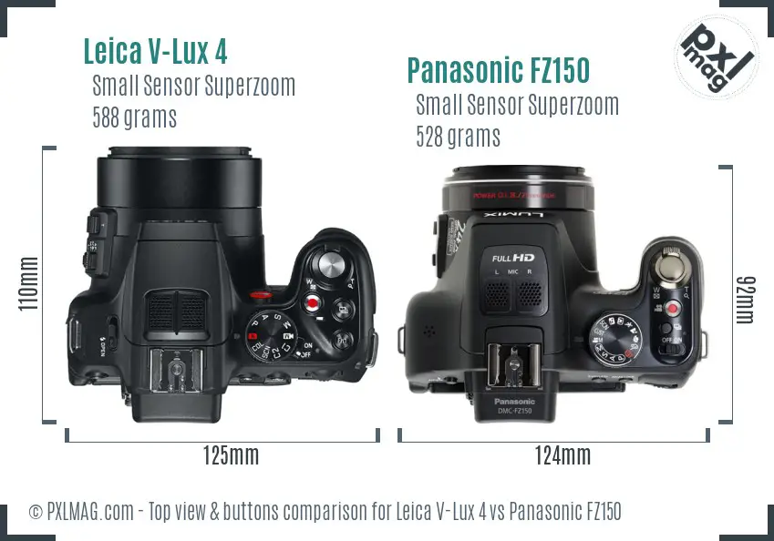 Leica V-Lux 4 vs Panasonic FZ150 top view buttons comparison