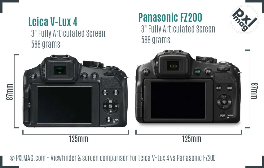 Leica V-Lux 4 vs Panasonic FZ200 Screen and Viewfinder comparison