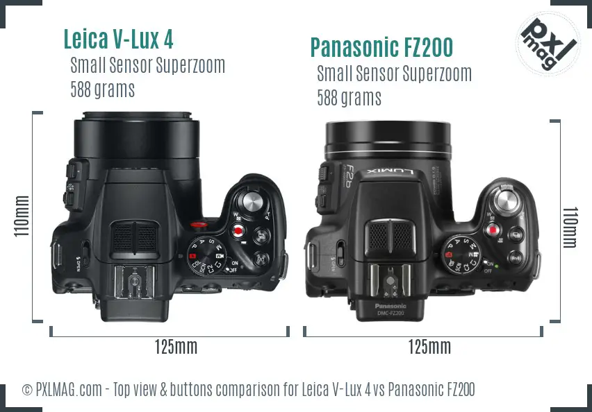 Leica V-Lux 4 vs Panasonic FZ200 top view buttons comparison