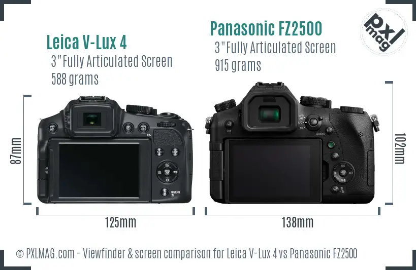 Leica V-Lux 4 vs Panasonic FZ2500 Screen and Viewfinder comparison