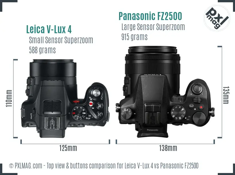 Leica V-Lux 4 vs Panasonic FZ2500 top view buttons comparison