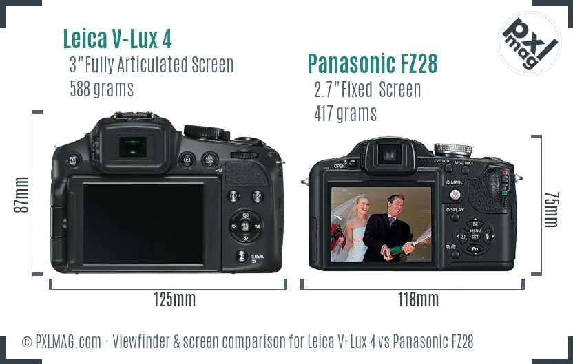 Leica V-Lux 4 vs Panasonic FZ28 Screen and Viewfinder comparison