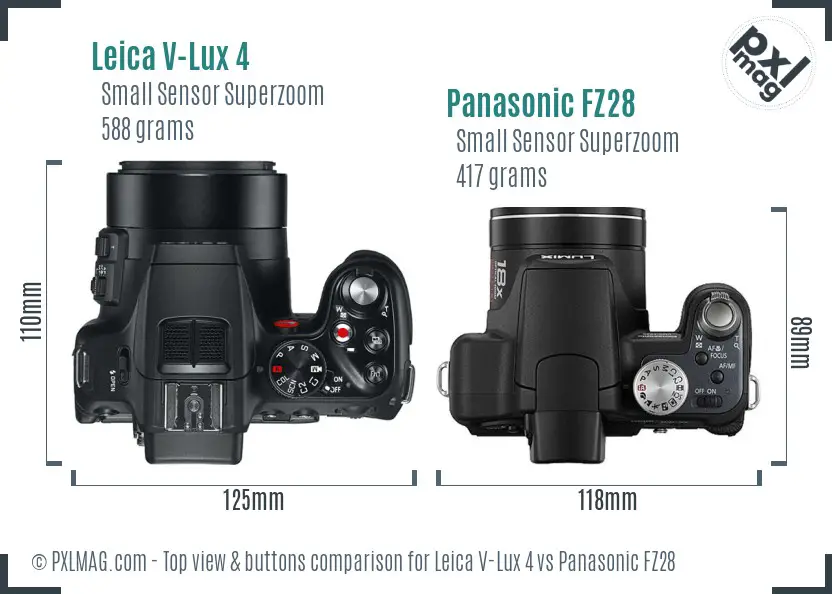 Leica V-Lux 4 vs Panasonic FZ28 top view buttons comparison
