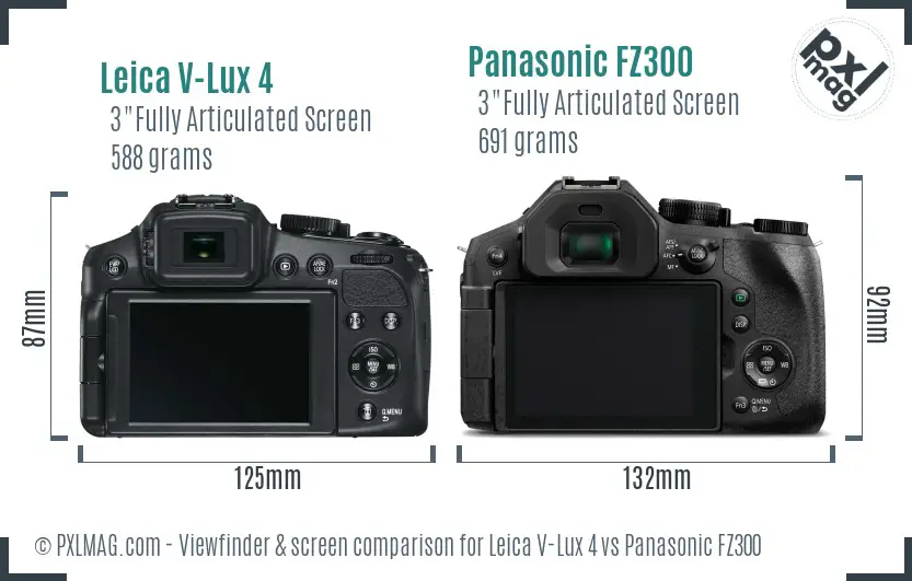 Leica V-Lux 4 vs Panasonic FZ300 Screen and Viewfinder comparison