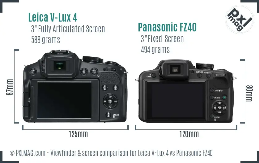 Leica V-Lux 4 vs Panasonic FZ40 Screen and Viewfinder comparison