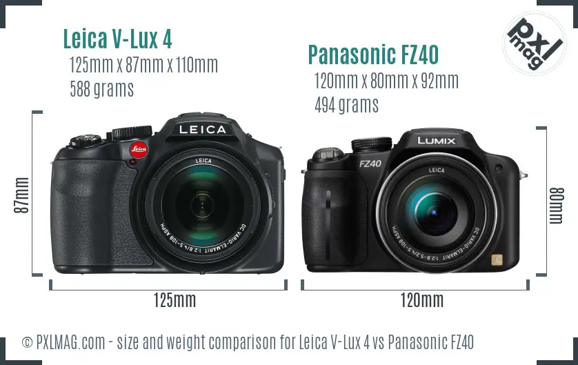 Leica V-Lux 4 vs Panasonic FZ40 size comparison