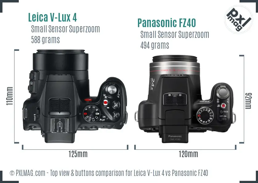 Leica V-Lux 4 vs Panasonic FZ40 top view buttons comparison