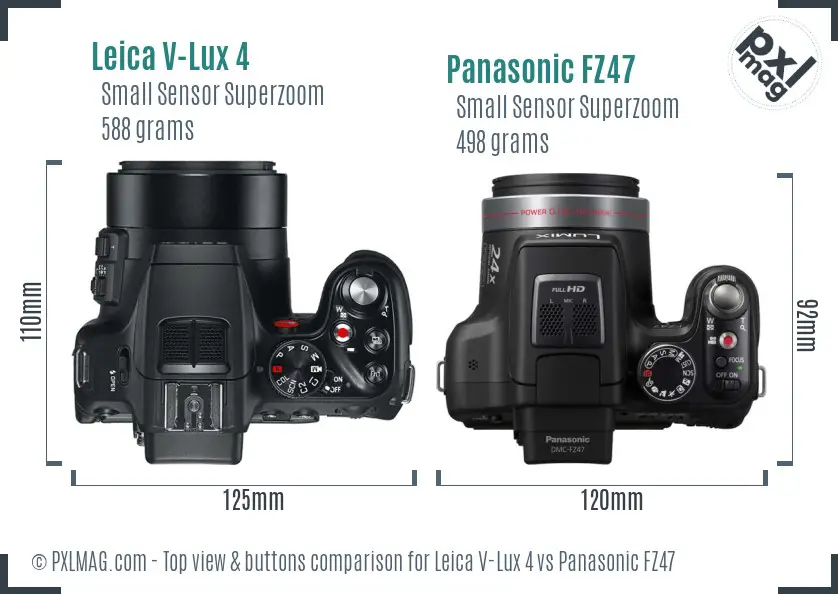 Leica V-Lux 4 vs Panasonic FZ47 top view buttons comparison
