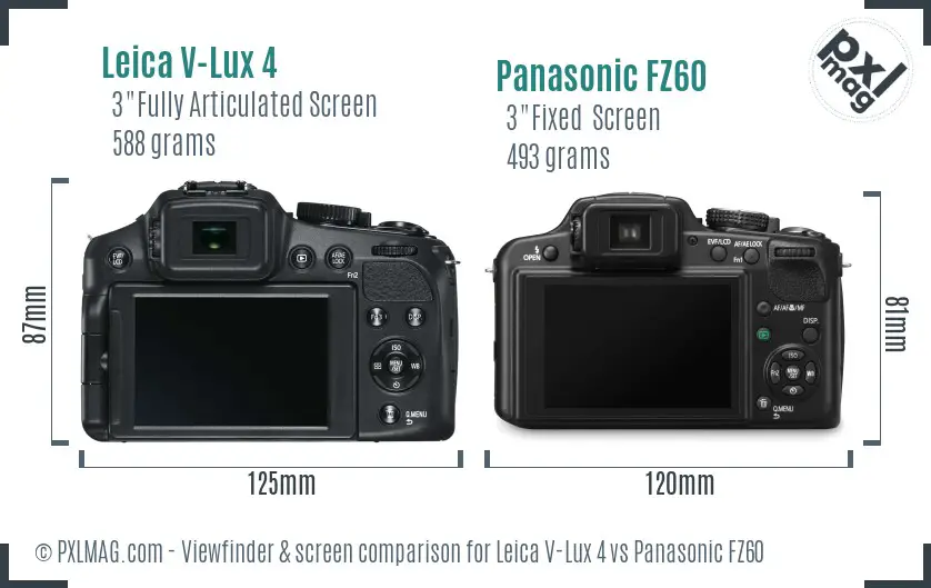 Leica V-Lux 4 vs Panasonic FZ60 Screen and Viewfinder comparison