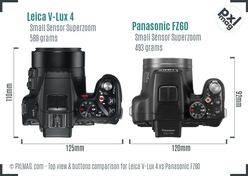 Leica V-Lux 4 vs Panasonic FZ60 top view buttons comparison