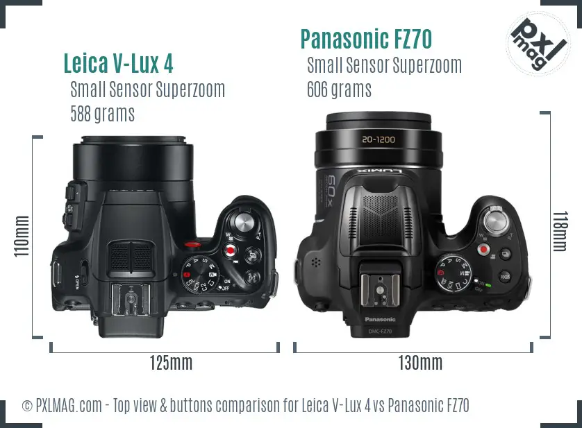 Leica V-Lux 4 vs Panasonic FZ70 top view buttons comparison