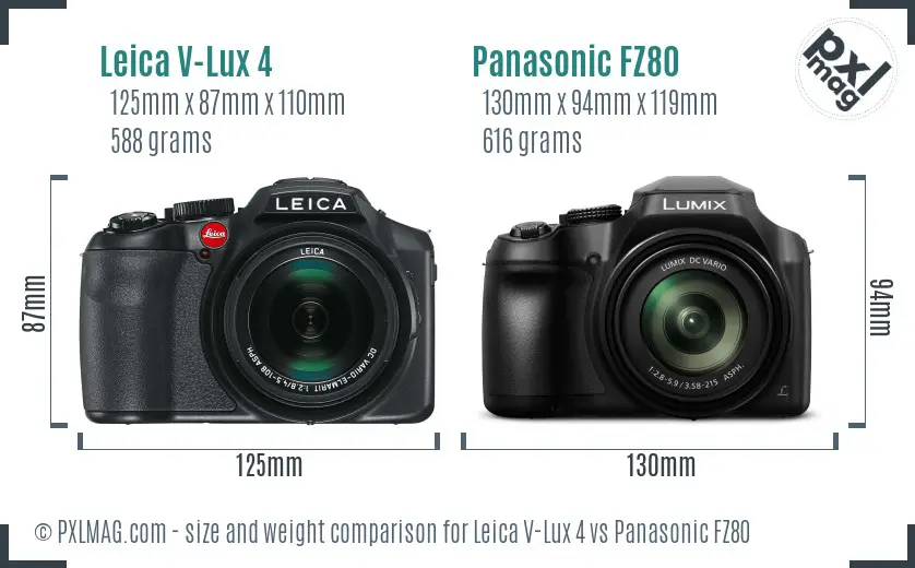 Leica V-Lux 4 vs Panasonic FZ80 size comparison