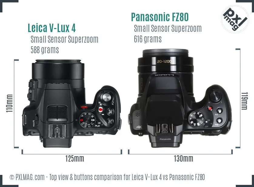 Leica V-Lux 4 vs Panasonic FZ80 top view buttons comparison