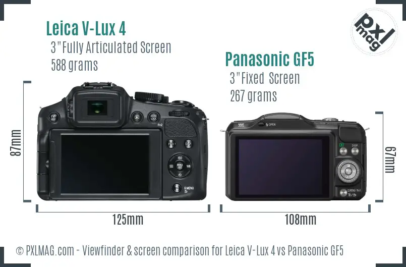 Leica V-Lux 4 vs Panasonic GF5 Screen and Viewfinder comparison
