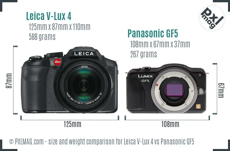 Leica V-Lux 4 vs Panasonic GF5 size comparison