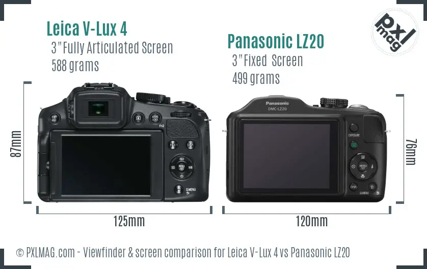 Leica V-Lux 4 vs Panasonic LZ20 Screen and Viewfinder comparison