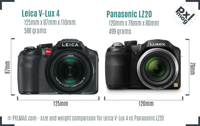 Leica V-Lux 4 vs Panasonic LZ20 size comparison