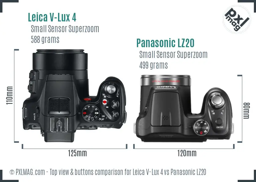 Leica V-Lux 4 vs Panasonic LZ20 top view buttons comparison