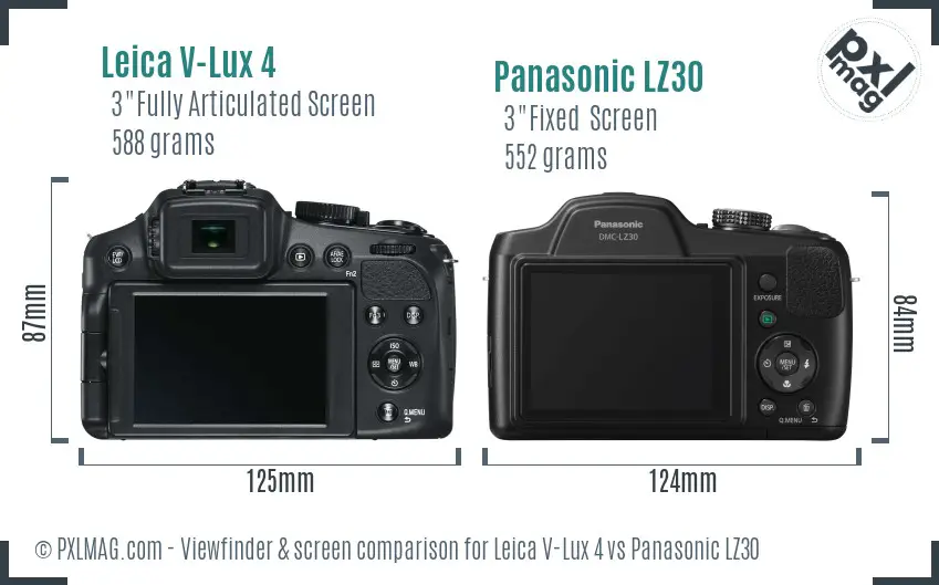 Leica V-Lux 4 vs Panasonic LZ30 Screen and Viewfinder comparison