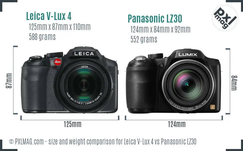 Leica V-Lux 4 vs Panasonic LZ30 size comparison