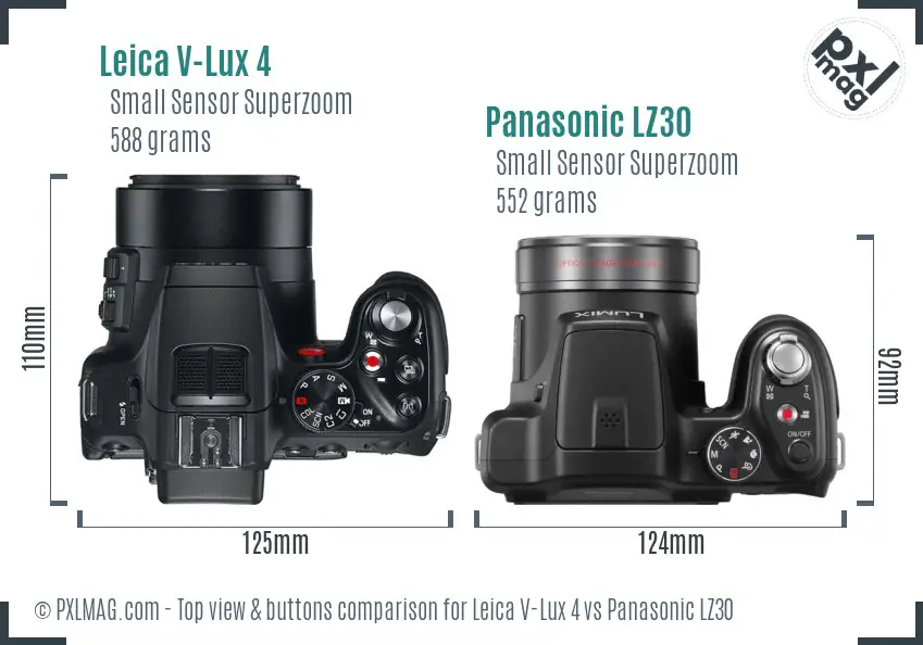 Leica V-Lux 4 vs Panasonic LZ30 top view buttons comparison