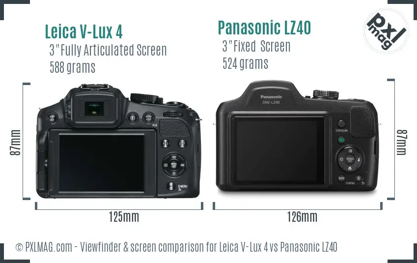 Leica V-Lux 4 vs Panasonic LZ40 Screen and Viewfinder comparison