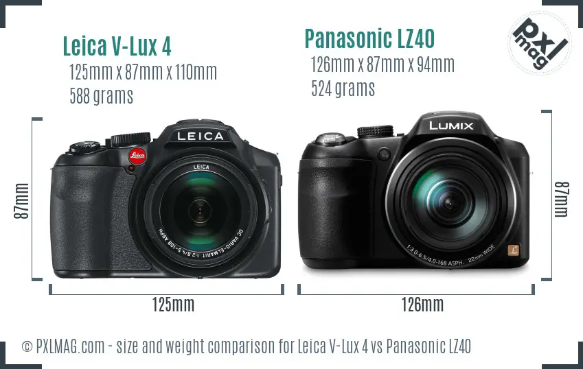 Leica V-Lux 4 vs Panasonic LZ40 size comparison