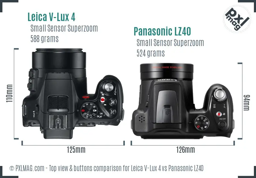 Leica V-Lux 4 vs Panasonic LZ40 top view buttons comparison