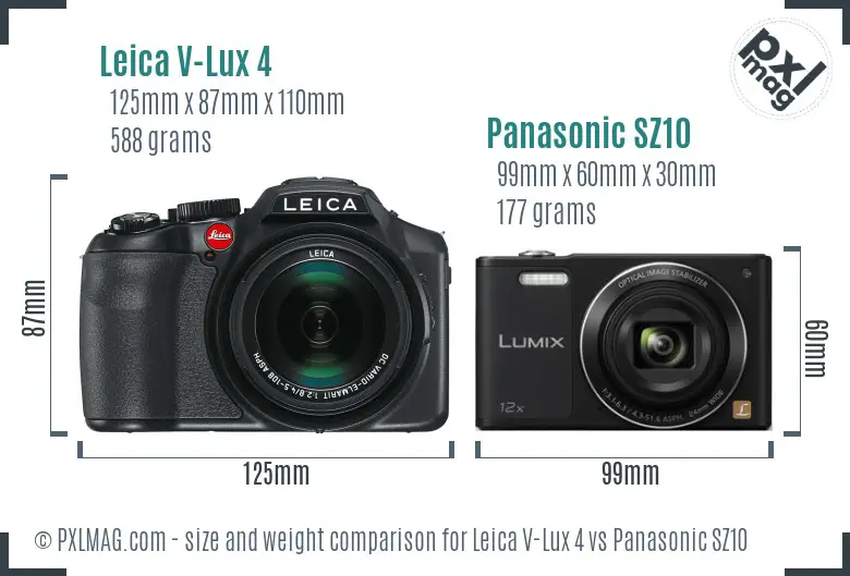 Leica V-Lux 4 vs Panasonic SZ10 size comparison