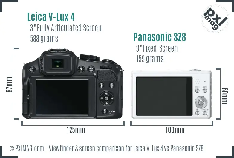Leica V-Lux 4 vs Panasonic SZ8 Screen and Viewfinder comparison