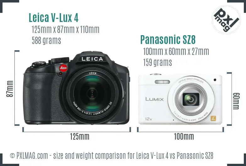 Leica V-Lux 4 vs Panasonic SZ8 size comparison