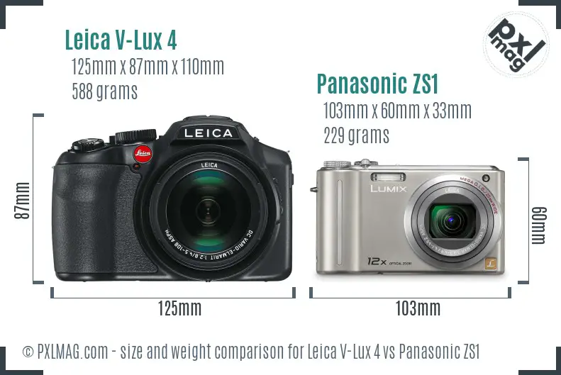 Leica V-Lux 4 vs Panasonic ZS1 size comparison