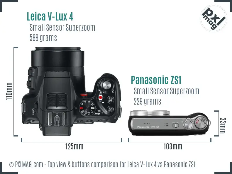Leica V-Lux 4 vs Panasonic ZS1 top view buttons comparison