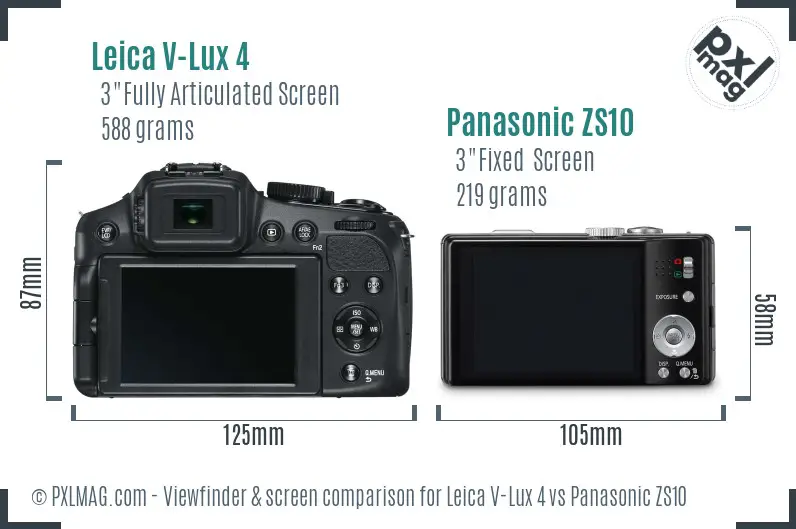 Leica V-Lux 4 vs Panasonic ZS10 Screen and Viewfinder comparison