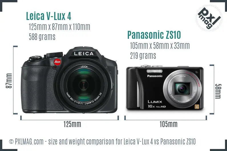 Leica V-Lux 4 vs Panasonic ZS10 size comparison