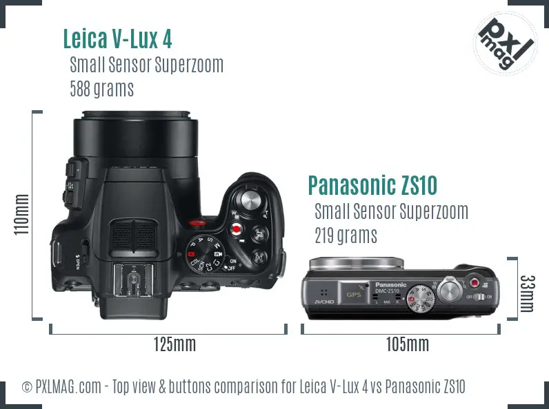 Leica V-Lux 4 vs Panasonic ZS10 top view buttons comparison