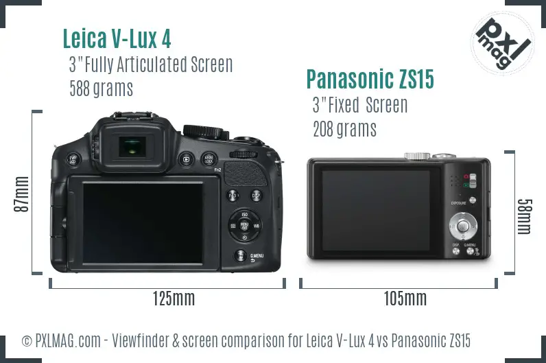 Leica V-Lux 4 vs Panasonic ZS15 Screen and Viewfinder comparison