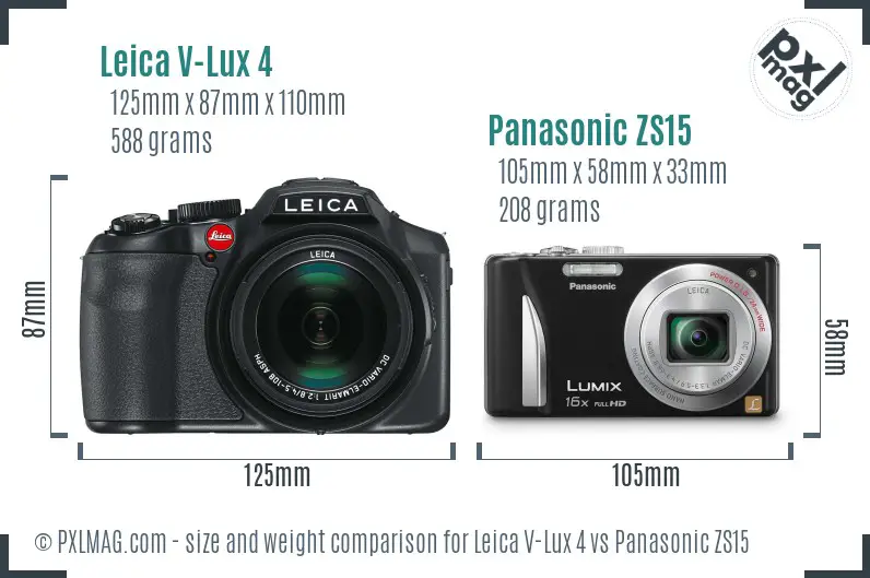 Leica V-Lux 4 vs Panasonic ZS15 size comparison