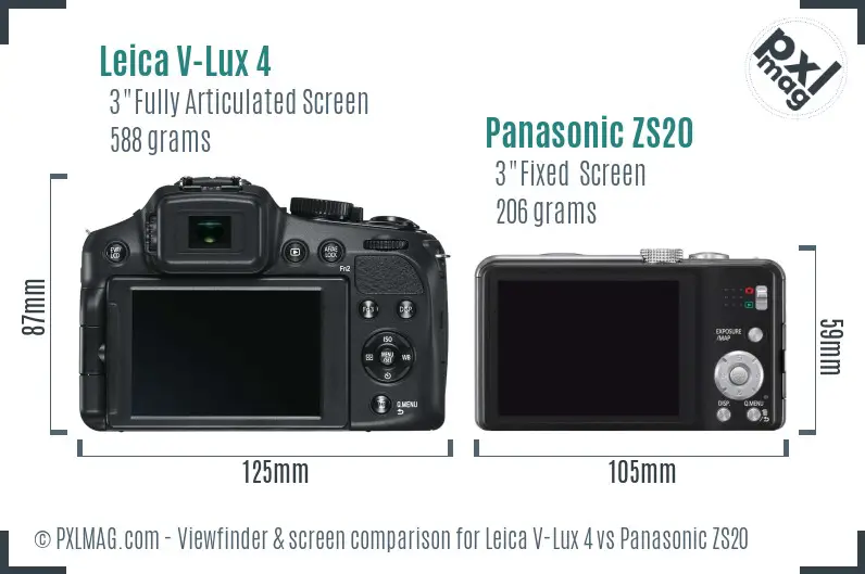 Leica V-Lux 4 vs Panasonic ZS20 Screen and Viewfinder comparison