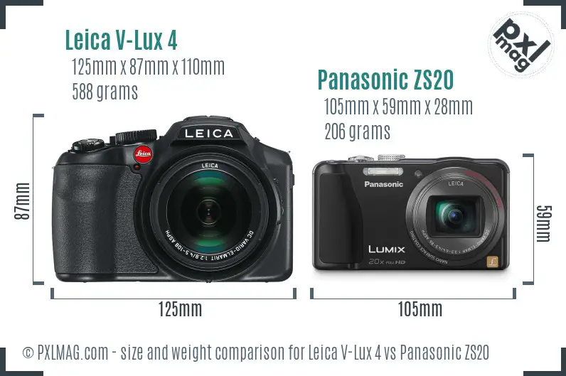 Leica V-Lux 4 vs Panasonic ZS20 size comparison