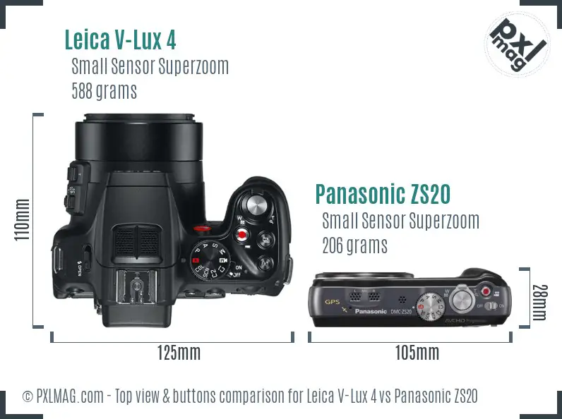 Leica V-Lux 4 vs Panasonic ZS20 top view buttons comparison