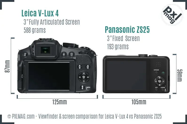 Leica V-Lux 4 vs Panasonic ZS25 Screen and Viewfinder comparison
